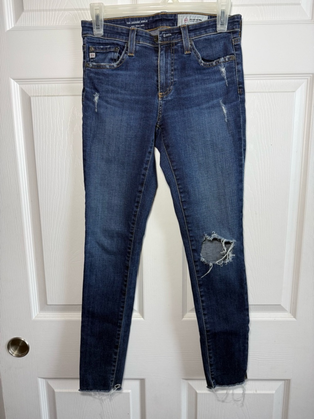 AG Adriano Goldschmied Dark Blue Distressed The Legging Ankle Skinny Jeans